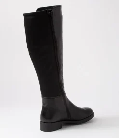 Women SUPERSOFT Boots|Comfort-Collabrate Black Leather Stretch Fabric Knee High Boots