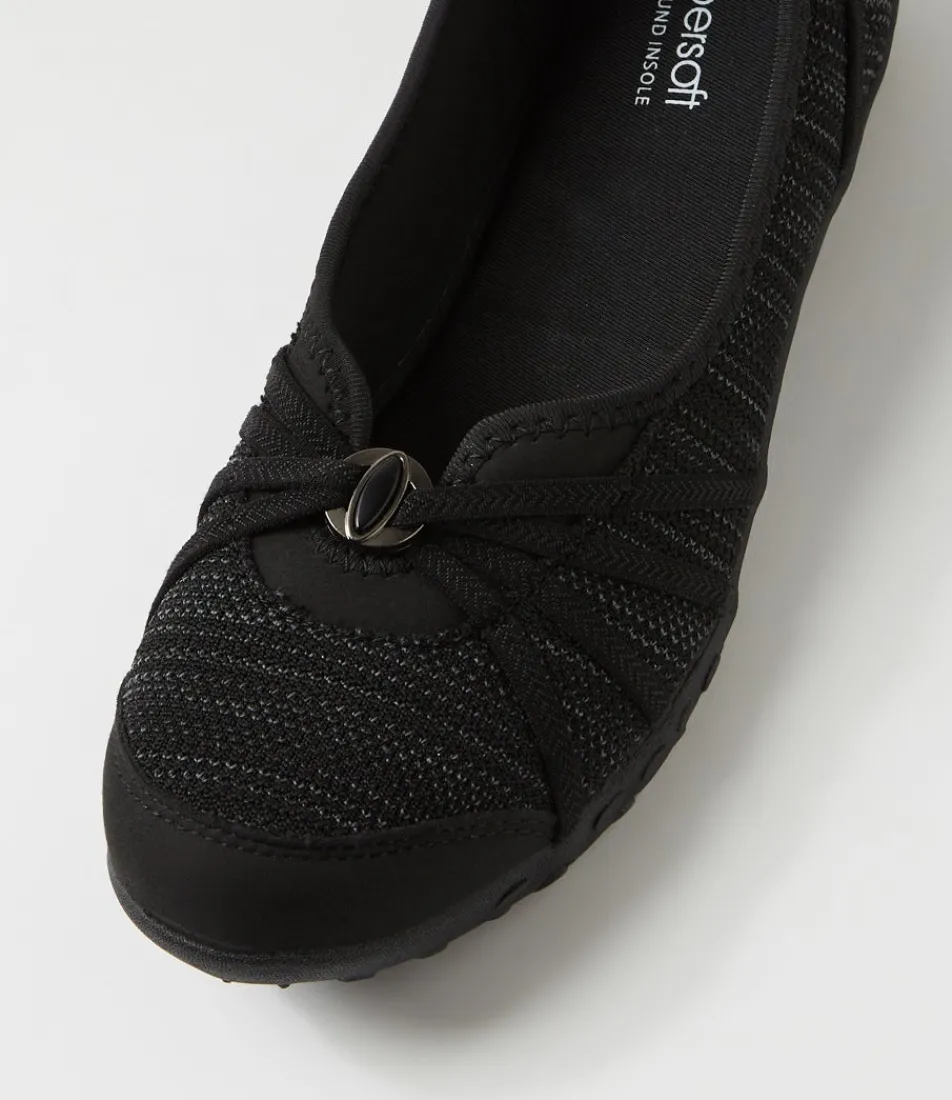Women SUPERSOFT Comfort|Flats-Corra Black Fabric Flat Shoes