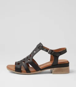 Women DIANA FERRARI Wedges|Heels-Costyle Black Leather Sandals