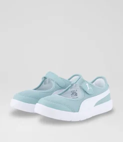 PUMA Sport School Shoes-Courtflex Lina Junior Green White Sneakers
