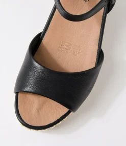 Women SUPERSOFT Comfort|Wedges-Cousin Black Jewelled Rope Leather Sandals