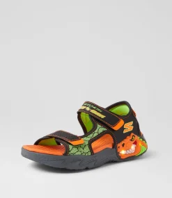 SKECHERS Sport School Shoes-Creature Splash Jnr Black Orange Sneakers