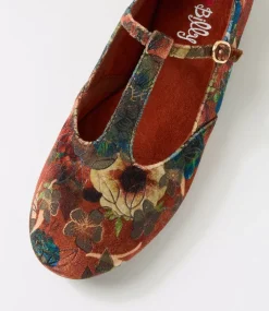 Women I LOVE BILLY Flats-Daliee Rust Ornate Velvet Flat Shoes