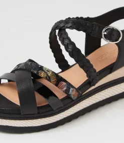 Women SUPERSOFT Comfort|Heels-Daphnie Black Leather Sandals