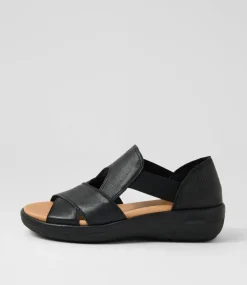 Women SUPERSOFT Comfort|Flats-Dariot Black Leather Sandals