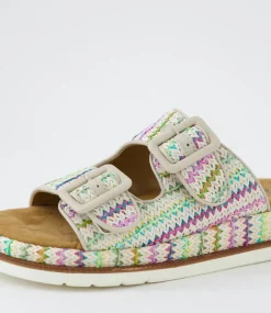 Women I LOVE BILLY Flats|Sandals-Darto Bright Zigzag Fabric Sandals