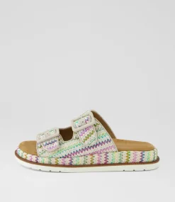 Women I LOVE BILLY Flats|Sandals-Darto Bright Zigzag Fabric Sandals