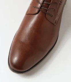 C88 by COLORADO Dress Shoes-Daryn Cognac Smooth Lace Up Flats