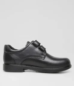LYNX Junior School Shoes-Dash Junior Black Leather Adjustable Shoes