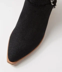 Women TOP END Boots-Daya Black Denim Fabric Knee High Boots