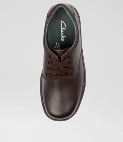 CLARKS Senior School Shoes-Daytona Senior E Brown Leather Lace Up Shoes