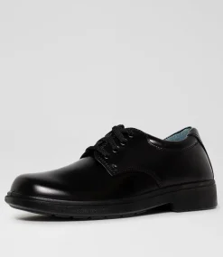 CLARKS Senior School Shoes-Daytona Senior F Black Leather Lace Up Shoes