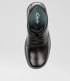 CLARKS Junior School Shoes-Daytona Youth E Black Leather Shoes