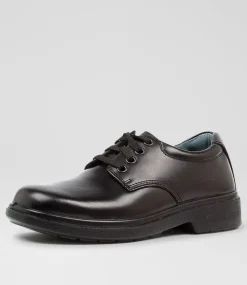 CLARKS Junior School Shoes-Daytona Youth E Black Leather Shoes