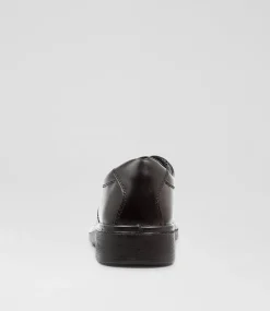 CLARKS Junior School Shoes-Daytona Youth F Black Leather Shoes