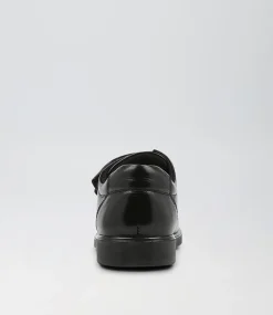 COLORADO Junior School Shoes-Daze Jnr Adj Spongebob Black Leather Flat Shoes