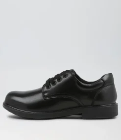 COLORADO Junior School Shoes-Daze Jnr Spongebob Black Leather Lace Up Flats