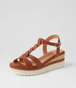 Women SUPERSOFT Comfort|Wedges-Deena Dark Tan Leather Sandals