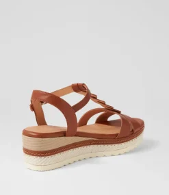 Women SUPERSOFT Comfort|Wedges-Deena Dark Tan Leather Sandals
