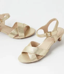 Women SUPERSOFT Comfort|Heels-Delicousy Gold Leather Sandals