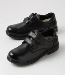 COLORADO Junior School Shoes-Demo Jnr Adj E Black Leather Slip On Shoes