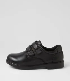 COLORADO Junior School Shoes-Demo Jnr Adj E Black Leather Slip On Shoes