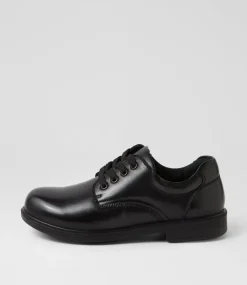COLORADO Junior School Shoes-Demo Jnr Lace E Black Leather Lace Up Shoes