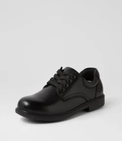 COLORADO Junior School Shoes-Demo Jnr Lace E Black Leather Lace Up Shoes