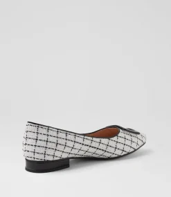 Women DIANA FERRARI Flats-Derina White Tweed Black Fabric Patent Ballet Flats