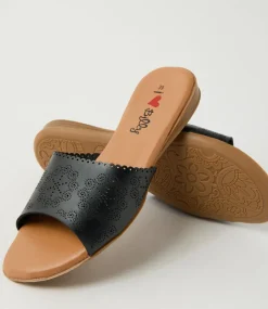 Women I LOVE BILLY Flats|Sandals-Derulose Black Smooth Sandals