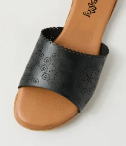 Women I LOVE BILLY Flats|Sandals-Derulose Black Smooth Sandals