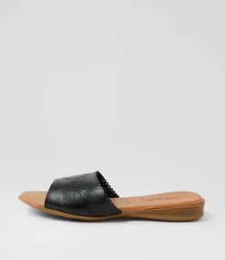 Women I LOVE BILLY Flats|Sandals-Derulose Black Smooth Sandals
