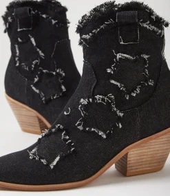 Women TOP END Boots-Dibi Black Denim Fabric Ankle Boots