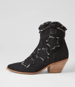 Women TOP END Boots-Dibi Black Denim Fabric Ankle Boots