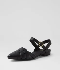 Women DIANA FERRARI Flats-Dinella Black Leather Flat Shoes