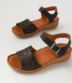 Women COLORADO Comfort|Wedges-Diya Black Leather Sandals