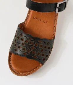 Women COLORADO Comfort|Wedges-Diya Black Leather Sandals