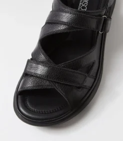 Women SUPERSOFT Comfort|Flats-Donnia Black Leather Sandals
