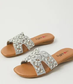Women I LOVE BILLY Flats|Sandals-Dookie Silver Fabric Sandals
