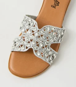 Women I LOVE BILLY Flats|Sandals-Dookie Silver Fabric Sandals
