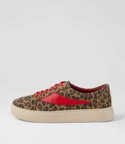 Women TOP END Sneakers-Dowens Camel Leopard Red Suede Leather Sneakers