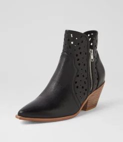 Women TOP END Boots-Dozza Black Natural Leather Ankle Boots