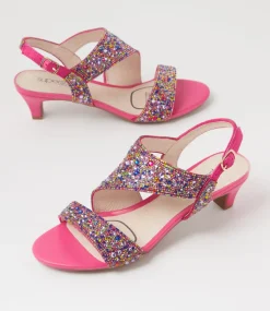 Women SUPERSOFT Comfort|Heels-Drews Rainbow Fuchsia Jewels Sandals