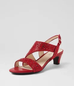 Women SUPERSOFT Comfort|Heels-Drews Red Jewels Sandals
