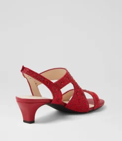 Women SUPERSOFT Comfort|Heels-Drews Red Jewels Sandals