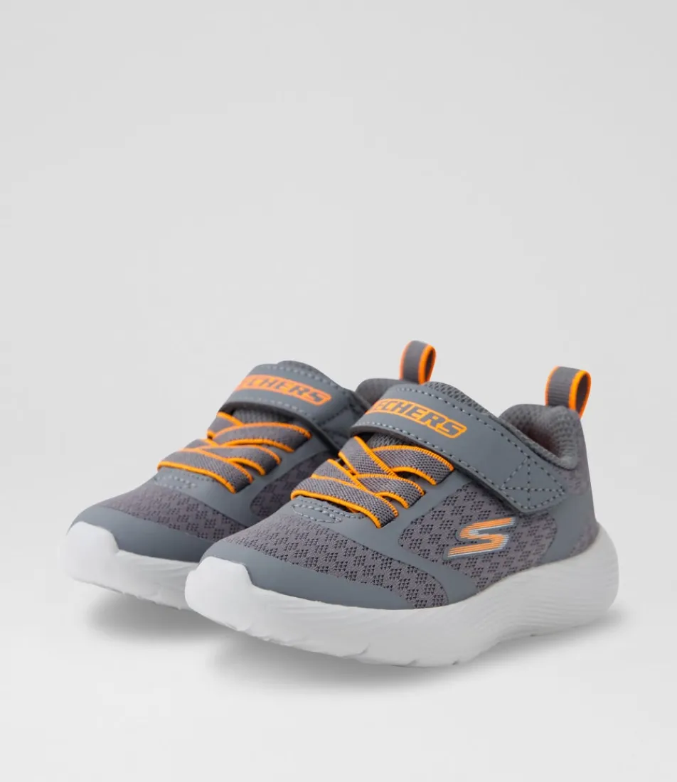 SKECHERS Sport School Shoes-Dyna Lite Toddler Charcoal Orange Fabric Sneakers