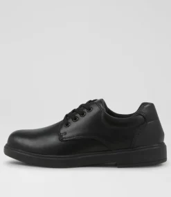 COLORADO Junior School Shoes-Earth Jnr E Lace Black Leather Flat Shoes