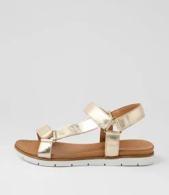 Women DIANA FERRARI Flats|Sandals-Echos Pale Gold Leather Sandals