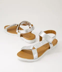 Women DIANA FERRARI Flats|Sandals-Echos Silver Leather Sandals