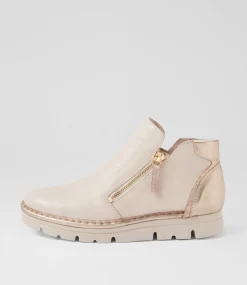 Women TOP END Boots-Edda Nougat Champagne Leather Ankle Boots